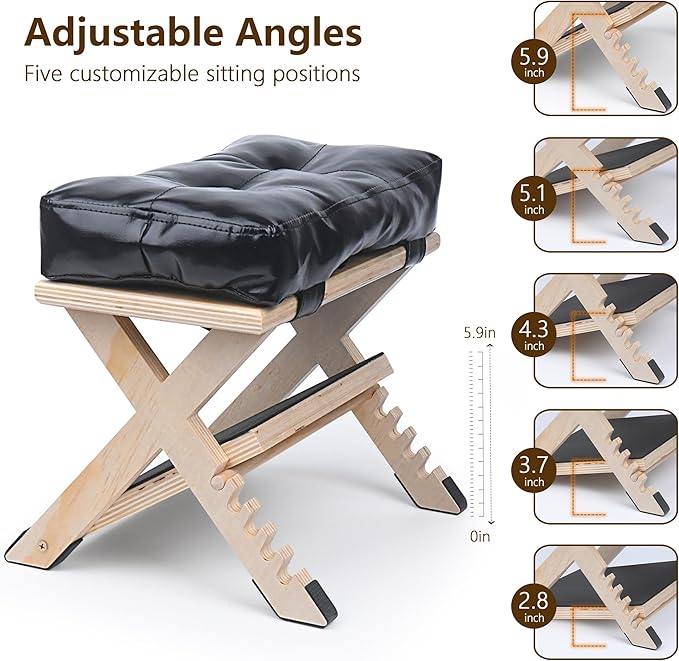 Adjustable Double Step Under Desk Footrest with 5 Height Options, Ergonomic Foot Rest Stool with Black Cushion for Office Home, Ottoman for Work and Computer Gaming Comfort.