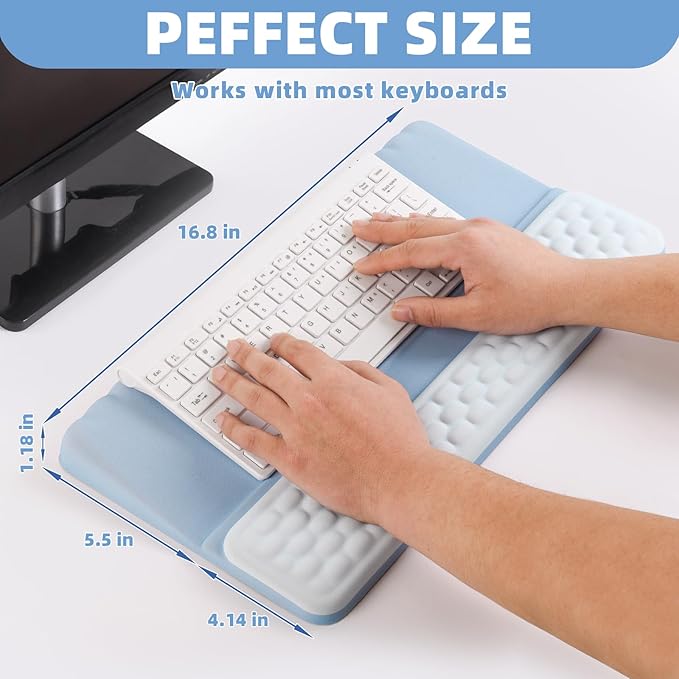 Keyboard Stand with Wrist Rest，Ergonomic Wrist Pad Memory Foam Keyboard Riser Holder Tray with Non-Slip Base, Pain Relief for Work Study Game (Blue)