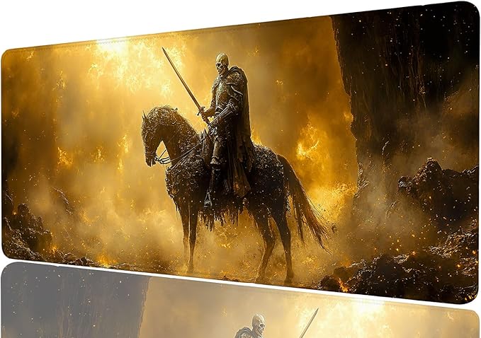 Skeleton Desk Mat Horse Sword Sunlight Cave XL Mouse Pad Large Mousepad Extended Laptop Keyboard Mat Gaming Desk Pad Mouse Mat Professional Desk Pad for Office Equipment 31.5x11.8 Inch