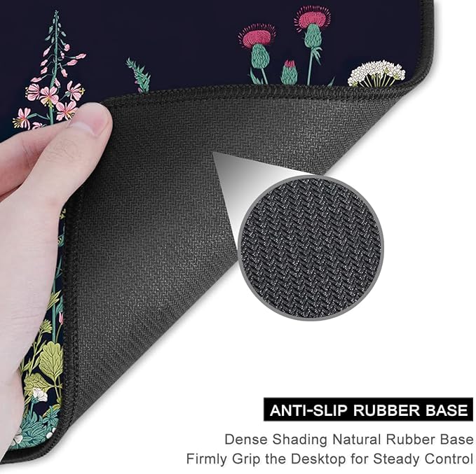 Auhoahsil Desk Pad, XXL Large Mouse Pad, Extended Gaming Mousepad, Cute Desk Mat for Women, Big Office Accessories Mouse Pad for Computer Keyboard and Laptop, 35.6" x 15.7", Black Wildflower Night