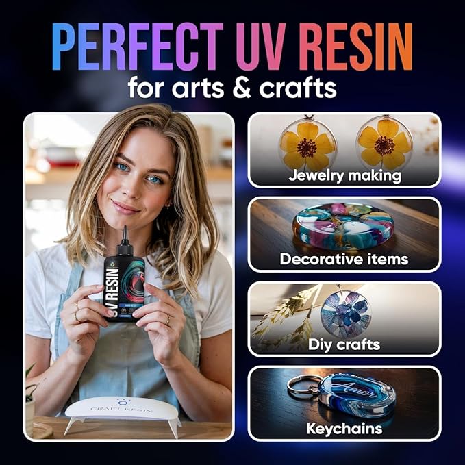 CRAFT RESIN UV Resin Kit with Light - 36W 22 LED Big Lamp and 200g Hard Type Low Viscosity UV Epoxy Resin, Crystal Clear & Non-Yellowing - Starter Kit for Jewelry Making