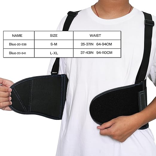 Zeluga 20-541 Industrial Work Back Brace, Back Support Belt with Suspenders, Lower Lumbar Support for Heavy Lifting, Removeable Straps, L/XL