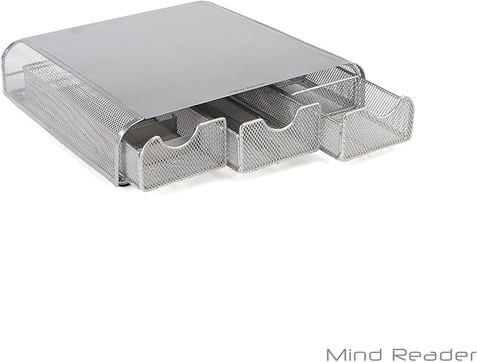 Mind Reader Perch Monitor Stand Desk Organizer, Silver Metal Mesh