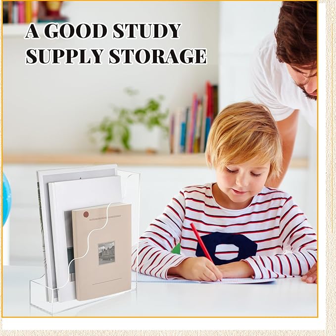 Engrowtic Clear Acrylic Magazine File Holders, Water Ripples Vertical File Organizer, Acrylic Files Holders for Desk Office Classroom Home Decor Document Storage Organizer