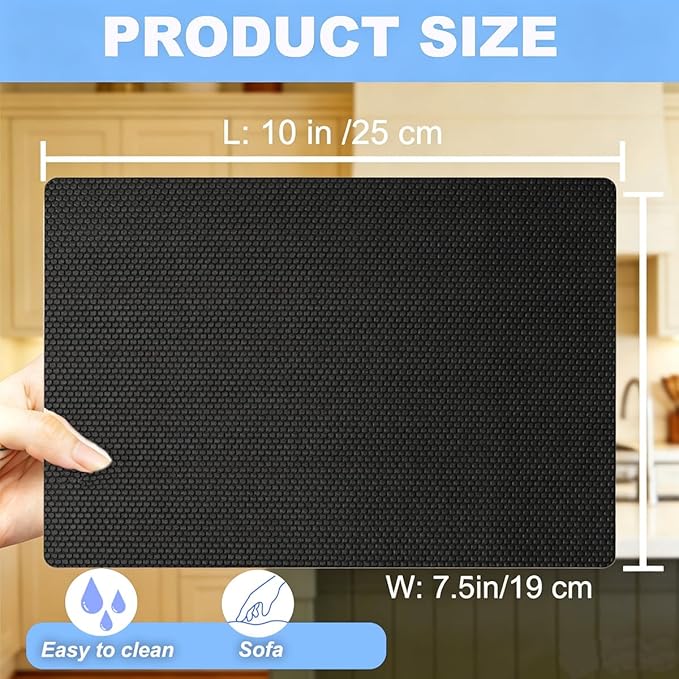 Non-Slip Pad & Non-Slip Gasket - 10 x 7.5 Inch Black Reusable Rubber Table Mat, Dishwasher Safe, Perfect for Furniture, Guitars, Walkers and Pet Bowls (Black, 10 in x 7.5 in)