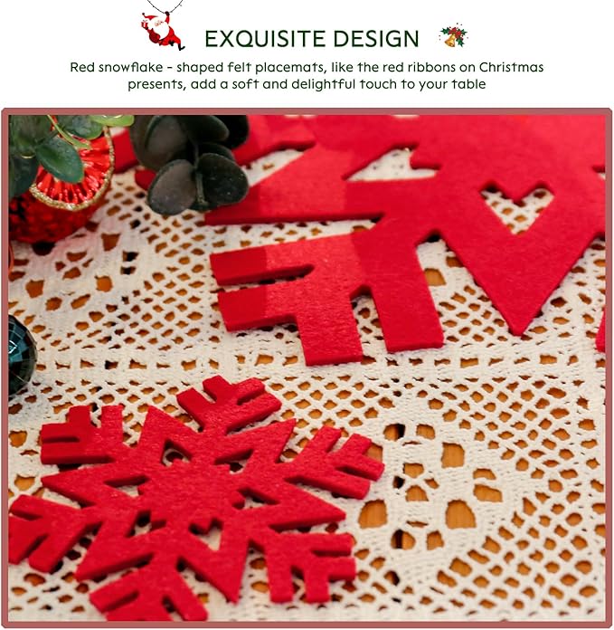 Noctiflorous Round Felt Placemats with Coasters Set of 6 Diameter 13 inch Non Slip Place Mats Heat Resistant Durable Tablemats Fall Table Decorations for Dining Table(Christmas Red, 6)
