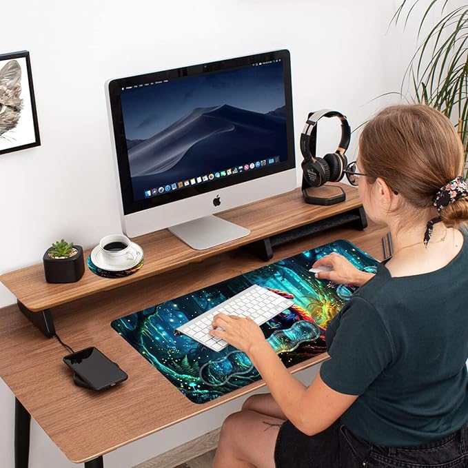 Ergonomic Mouse Pad Set with Wrist Support for Keyboard and Wrist Rest for Mouse, Memory Foam Comfort, Non-Slip Large Desk Mat for Home Office Pain Relief,Forest Dragon