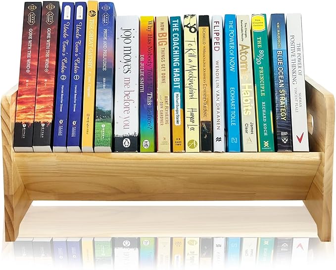 Desktop Bookshelf Organizer, Wood Office Tabletop Book Storage Rack, Tilting Bookcase for Books/Magazine Display,Small Desktop Bookshelf,Desk Shelf