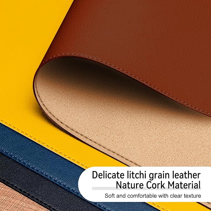 Leather Mouse Pad with Stitched Edge, Waterproof Gaming Mouse Mat for Computers, Laptop, Office & Home (Brown, 25"*13")