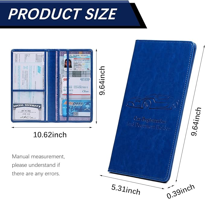 Car Registration and Insurance Card Holder for Women Men, Dark Blue Glove Box Paperwork Organizer with Magnetic Buckle for Easy Access and Protect Documents and Various Cards in Vehicle