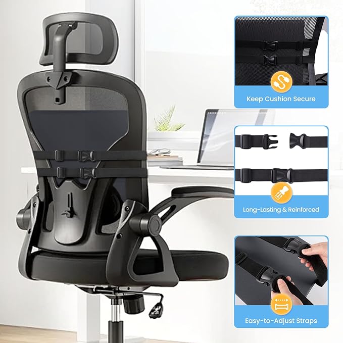 SweetSlubr Large Lumbar Support Pillow for Office Chair, Car Seats and Home Desks, Ergonomic Back Support with Double Adjustable Straps, Machine Washable Cover, Grey