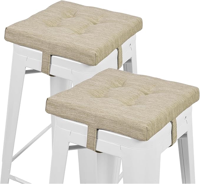 baibu 12 Inches Memory Foam Square Seat Cushion Set of 2, Dual-Layer Design Bar Stool Square Seat Cushion with Ties - 2 Pads Only, Beige (12'' (30CM))