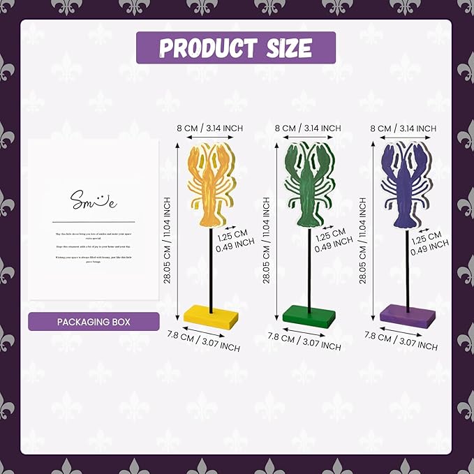Smile Mardi Gras Wooden Block Decor, Colorful Crawfish Blocks, Mardi Gras Indoor Decoration