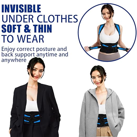 Posture Corrector for Women and Men - Adjustable Back Brace for Pain Relief - Enhances Posture and Provides Lumbar Support - Upper and Lower Back Straightener - Breathable Back Support (Black, X-Large)