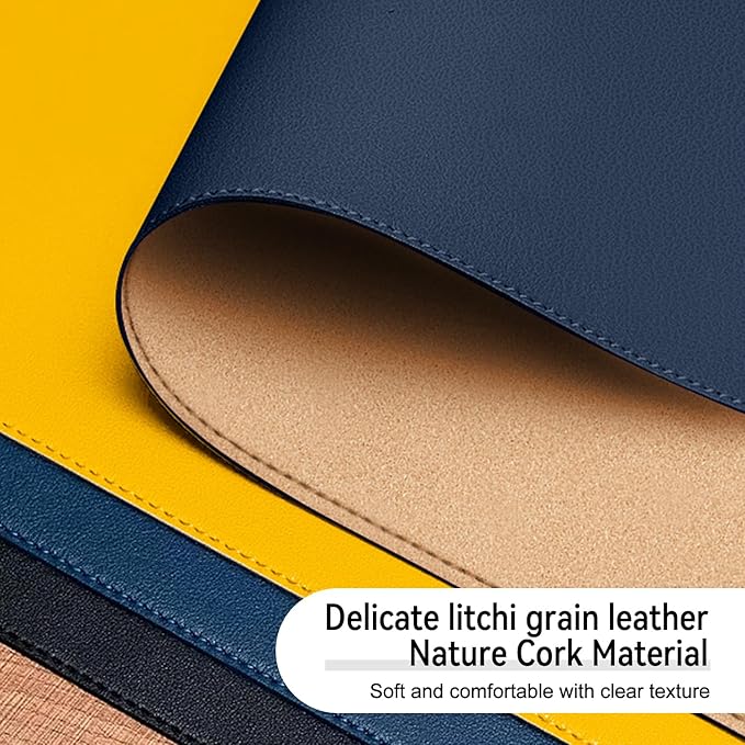 Leather Mouse Pad with Stitched Edge, Waterproof Gaming Mouse Mat for Computers, Laptop, Office & Home (Dark Blue, 33"*13")