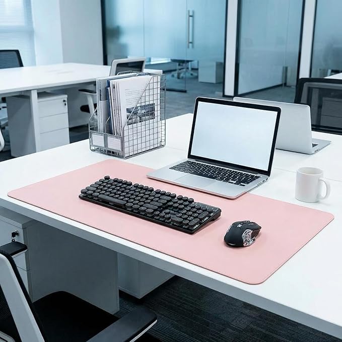 Desk Pad Blotter,PIPRE 27.58x35.07 in PU Leather Mouse Pad,Waterproof Non-Slip Writing Desktop Protector Mat,Office Desk Accessory,Pink