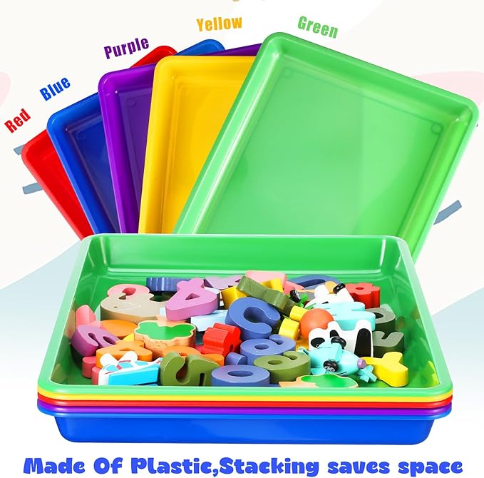 Hoteam 10 Pcs Flat Storage Organizer Tray Bin Paper Tray for Classroom Plastic Stackable File Organizer for School Office Teacher Book Organization(Multicolor,16.14 x 11.81 x 1.38 Inch)