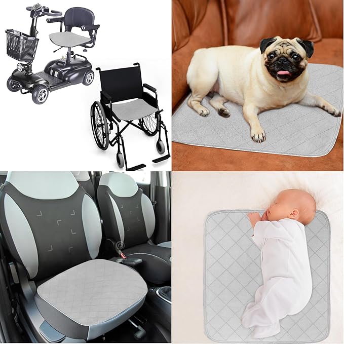 Waterproof Chair Pads for Incontinence 22" x 21", 2 Pack Non Slip Absorbent Wheelchair Reusable Seat Protector, Washable Seat Covers for Chairs, Gray