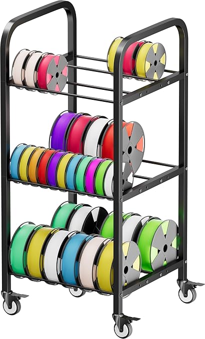 3-Tier 3D Printer Filament Storage Rack with Wheels, Rolling Spool Holder Stand Cart, Holds up to 36×1kg Spools, Heavy Duty Metal Filaments Organizer Shelf for Printing Studio Office Workshop