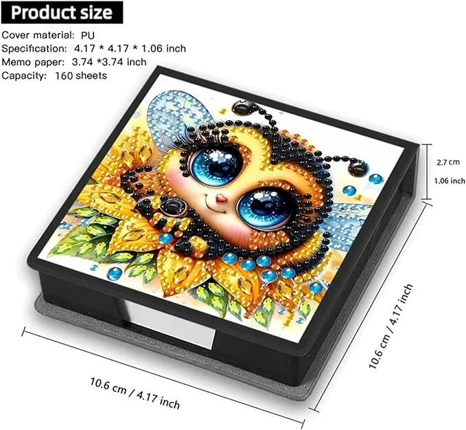 Bee Diamond Painting Kit Note Box,Memo Paper Storage Box Diamond Art,Sticky Note Holder Diamond Art,Diamond Painting Memo Pad For Office Desk. (bee)
