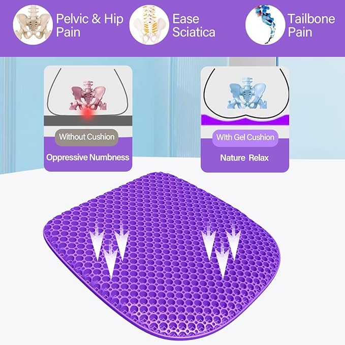 Large Gel Seat Cushion for Long Sitting with Non-Slip Cover, Soft & Breathable, Seat Cushion for Chair, Car, Office, Desk Chair, Wheelchair (17" x 15")