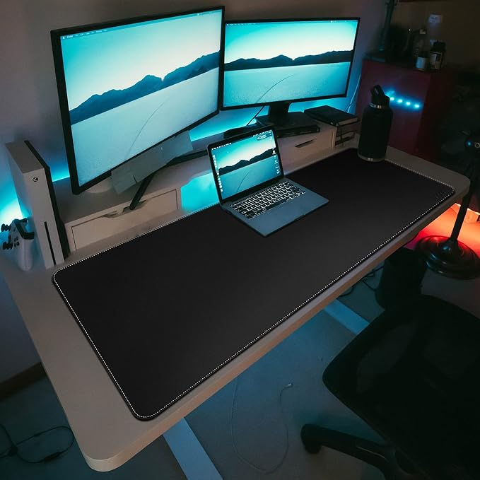 Vyaaa 55" x 24" PU Leather Desk Mat, Large Mouse Pad, Desktop Protector Cover, Writing Pad and Blotter, Desk Mats on top of Desks for Home or Office (Black)