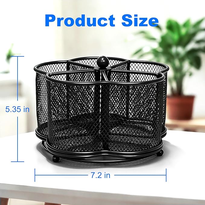 360 Degree Rotating Desk Pen Organizer, Pen Holder for Desk with 4 Compartments,Silverware Organizer for Kitchen Counter,Vanity Makeup Brush Stand, Multi-Functional Pencil Holder for Supplies