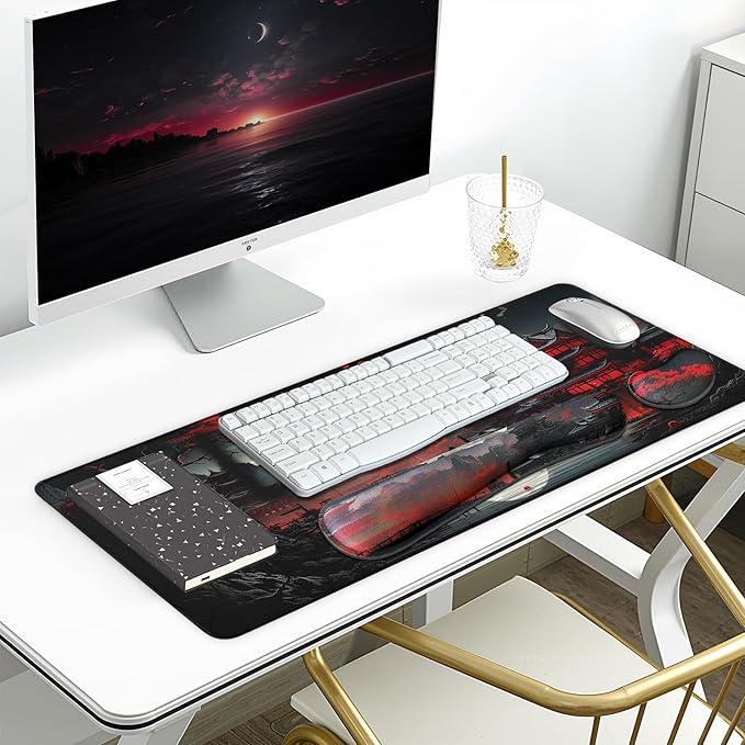 FreeNook 3-in-1 Large Gaming Mouse Pad, Anime Mouse Pad & Keyboard Wrist Rest Support, Japanese Desk Mat Set for Home Office Study Game, 31.5 X 11.8 Inch