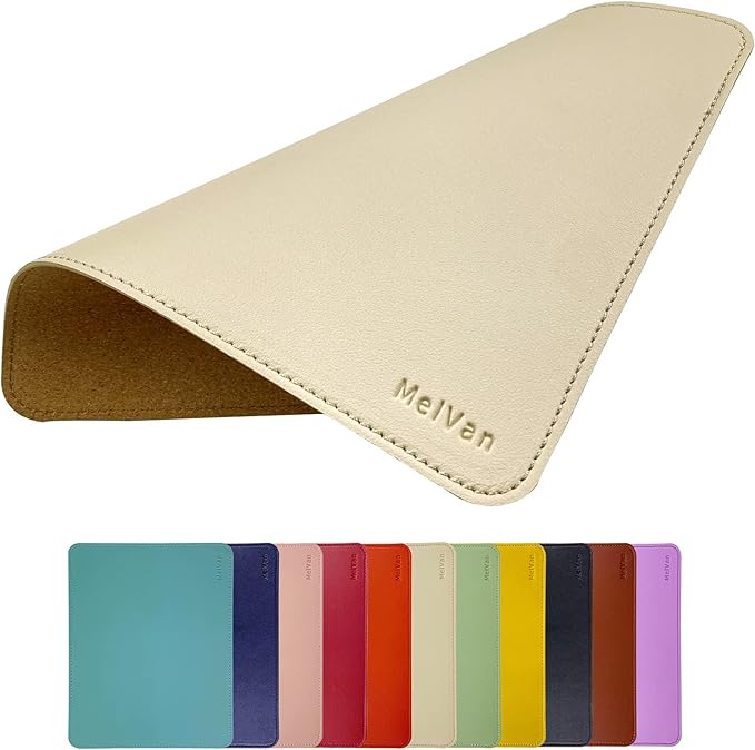 MelVan PU Leather Mouse Pad with Stitched Edge, Wood Mousepad, Waterproof Gaming Mouse Pad Mat for Computers, Laptop, Office & Home, 10.2" x 8.3", 1 Pack (Beige)