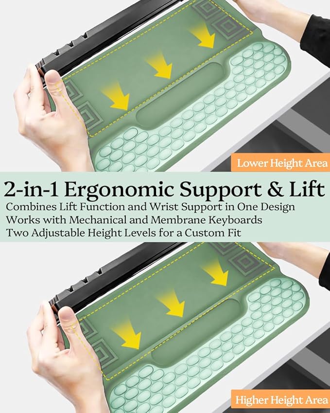 Wrist Rest for Computer Keyboard, 2 in 1 Keyboard Wrist Support Pad, Memory Foam Keyboard Riser Holder Lift Tray with Wrist Pad for Easy Typing for Office Desk, Home, School (Green)