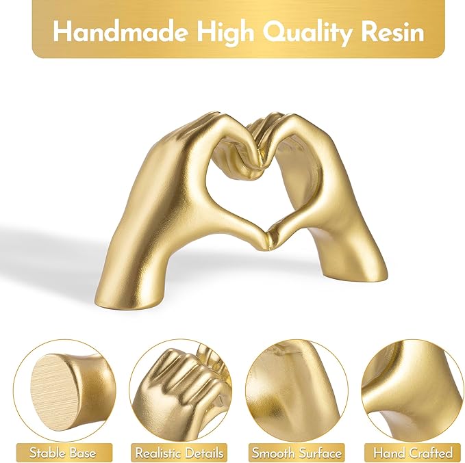 Gold Decor Living Room - Small Shelf Decor Aesthetic - Heart Hands Sculpture - Teen Girls Bedroom Knick Knacks - Cute Home Shelves Accent - Table Statue Love Decorations Gifts (Gold, Small)