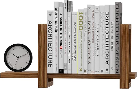 100% Solid Wood Adjustable Desktop Bookshelf, Retro Tabletop Bookshelf, Desk Shelf Holder for Living Room, Home, Office, Perfect for Magazine, Books, Cookbooks, No Tools Required to Assemble (Brown)