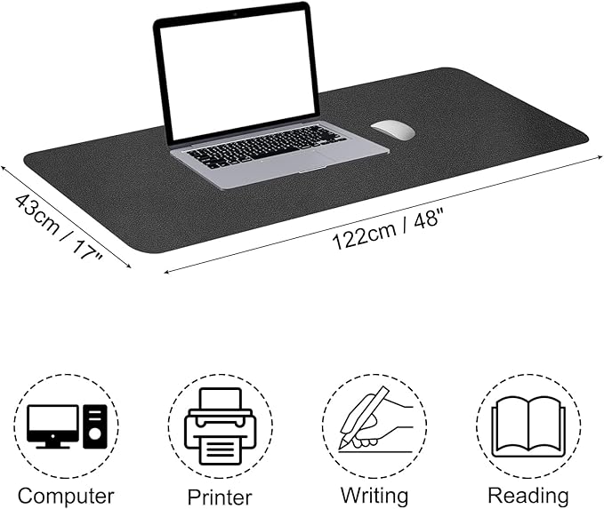 PATIKIL Large Desk Mat, 48"x17" Non-Slip Waterproof PU Leather Desk Pad, Dual Sided Desktop Protector Cover for Office Home Work Study, Black