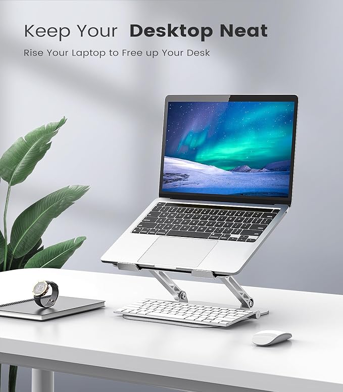 Orlian Laptop Stand Adjustable Computer Stand Sturdy Aluminum Laptop Stand for Desk Foldable Laptop Holder Portable Riser for 11–16-inch Laptop Notebook Tablet and More, Silver