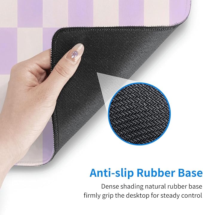 Purple Checkered Large Mouse Pad & Desk Mat Checkerboard Plaid Pattern Extended Mousepad Non-Slip Rubber Base Laptop Computer Keyboard Pad for Gaming, Office & Home Decor, XL - 31.5" X 11.8"