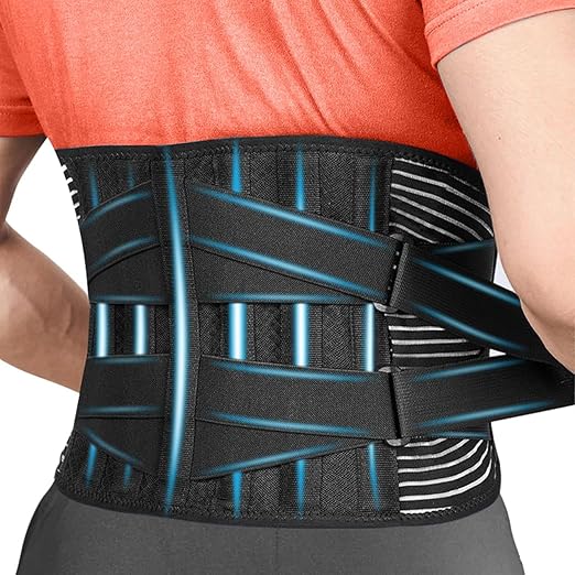 Lower Back Support Belt for Men & Women, Back Brace for Lower Back Pain Relief, Breathable Lumbar Support with 6 Stays & Dual Adjustable Straps, XX-Large (48”–57”