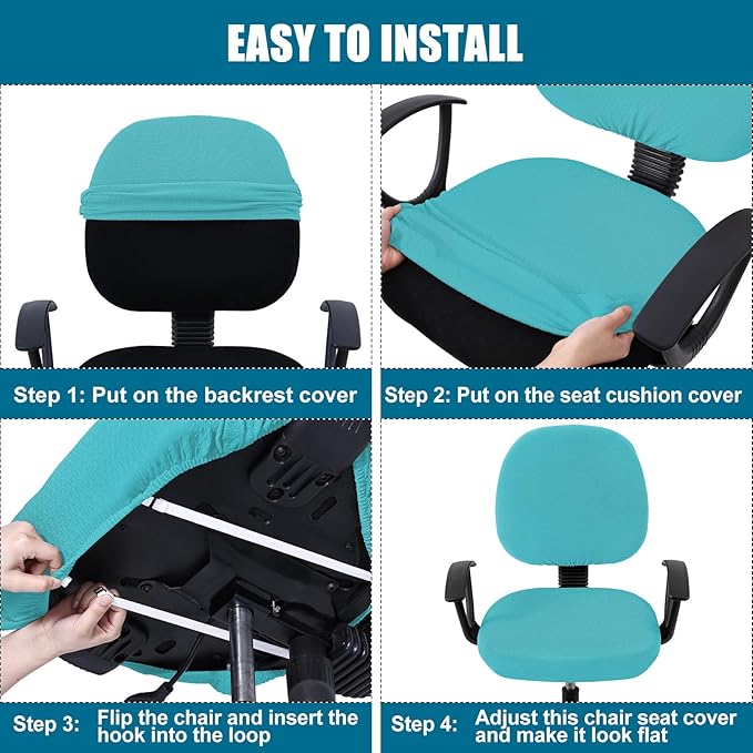 Smiry Stretch Jacquard Office Computer Chair Covers, Removable Washable Universal Desk Rotating Chair Slipcovers Protector, Seat + Backrest Cover, Aqua