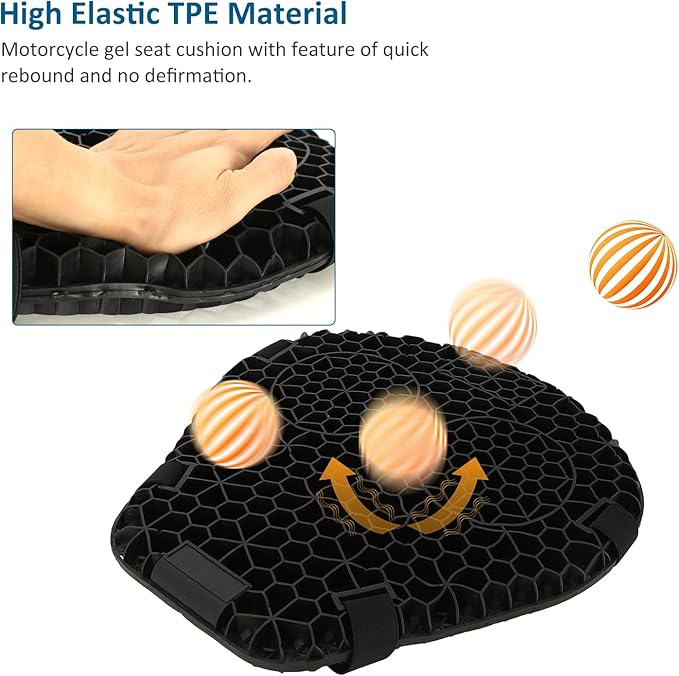SUNPIE Motorcycle Seat Cushion Universal 3D Gel Honeycomb Motorcycle Seat Cover Breathable and Comfortable Large Seat Cushion Pad