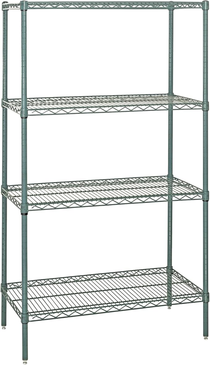 Quantum Storage Systems WR74-1424P Wire Shelving Starter Kit, 24" W x 14" D x 74" H, 600 lbs Capacity, Carbon Steel, Epoxy Coated, Green, NSF