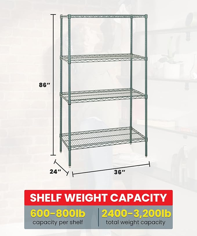 Quantum Storage Systems WR86-2436P Starter Kit Wire Shelves Green Epoxy 4 Shelves 86" H x 36" W x 24" D