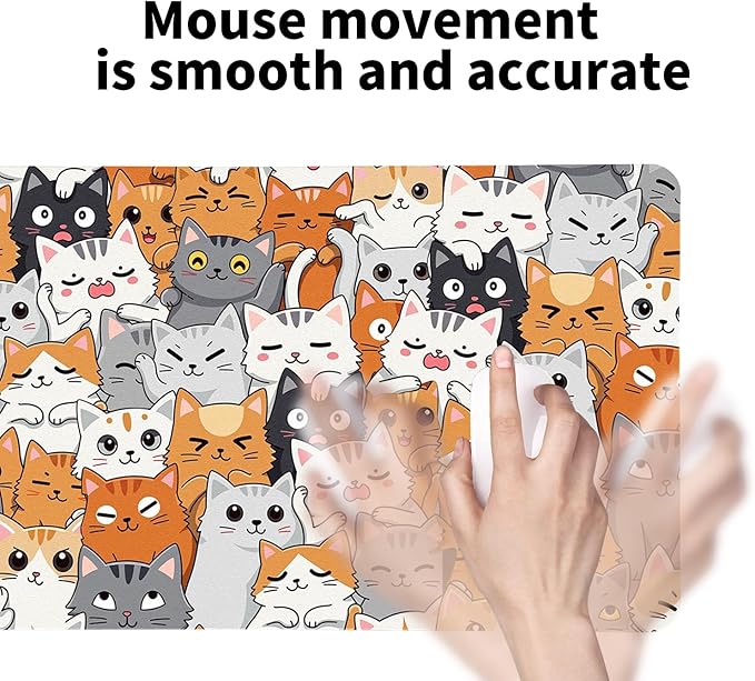 Positively Adorable Cat Desk Mat - 23.62 * 11.81in Desk Pad, Large Non-Slip PU Leather Pad for Aesthetic Home Office & Gaming,A Gift for Cat Lovers