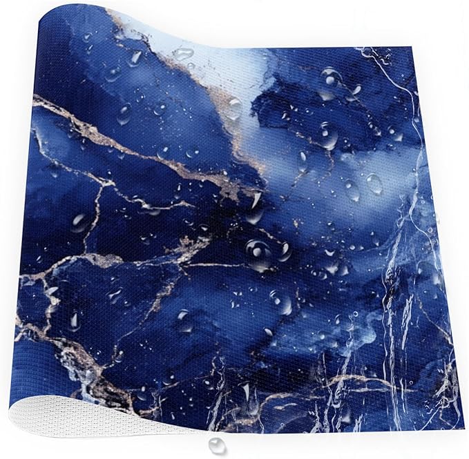 Placemats Set of 4 Heat-Resistant Rectangle Place Mats Blue Marble Washable Plastic PVC Dining Table Mat Non-Slip Wipeable Woven Vinyl Placemat for Kitchen Patio Table Decor