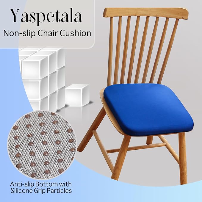 Non-Slip Navy Blue Square Seat Cushions Set of 2 - Comfortable Chair Pads with Removable Cover (15"x15"x1.7") for Kitchen, Office, Car & Indoor Use