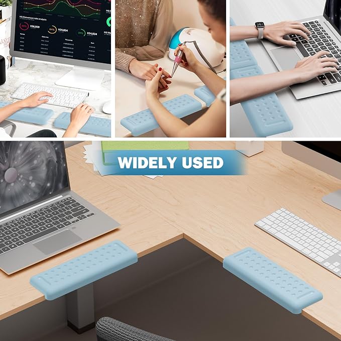 Leolee L-Shaped Desk Elbow Pads for Desk, Blue Memory Foam Arm Rest for Desk with Non-Slip Base, Ergonomic Desk Edge Cushion, Wrist Rest for Computer Keyboard, Typing, Office, Home (2 Piece)