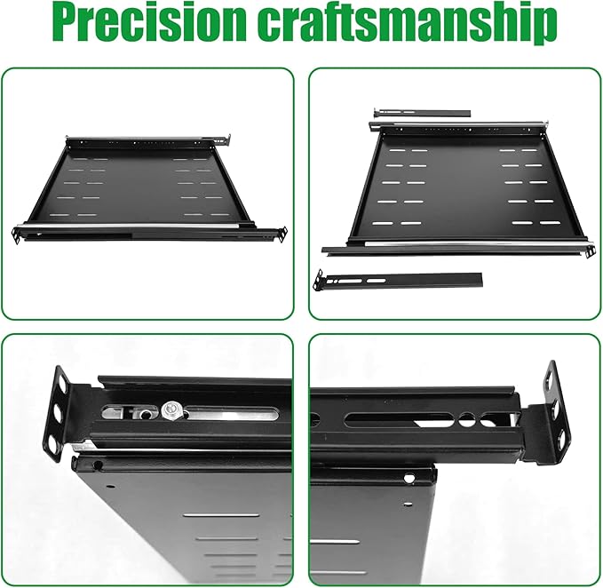 1U Sliding Shelf Tray 19in Mount Keyboard Shelf Tray, Adjustable Depth 23.75 to 34in Sliding Tray for Server Rack/Cabinet Steel Pull Out Drawer for Racks 240LBS Weight Capacity(SLD-1U23.75-34)