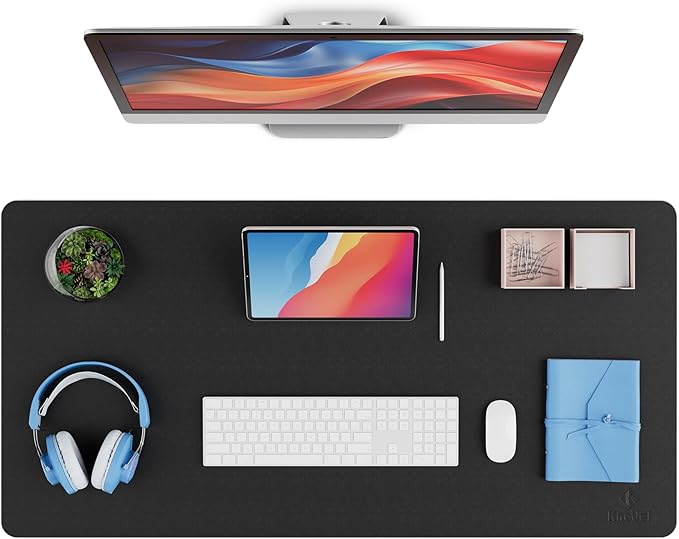 K KNODEL Leather Desk Pad Protector, Office Desk Mat, Large PVC Leather Desk Blotter, Non-Slip Mouse Pad (Black, 15.7" x 31.5")