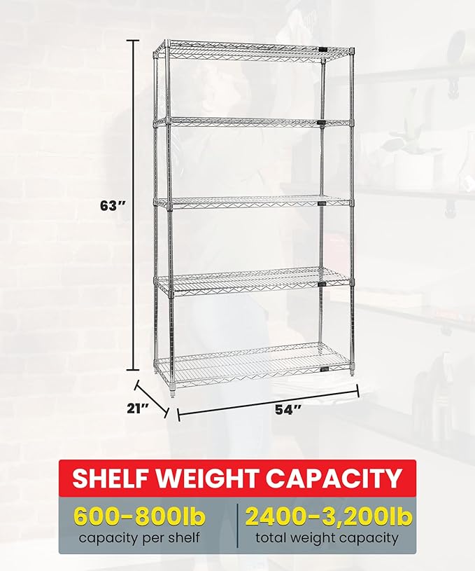 Quantum Storage Systems WR63-2154C-5 Starter Kit Wire Shelves Chrome 5 Shelves 63" H x 54" W x 21" D