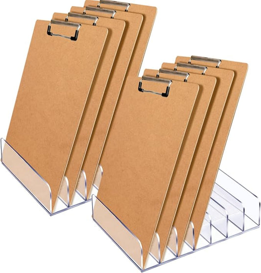 2 Pcs Acrylic Clipboard Holder 7 Slots Clipboard Organizer Display Stand Storage Rack Document Typing Paper Stand Menu Display Receipt Holder for Classroom Office School Teacher No Assembly Required
