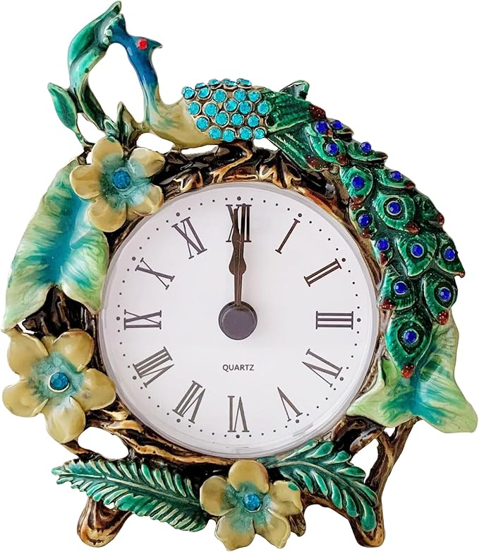 Vintage Mini Analog Table Clock, Silent Small Table Clock with Hand-Painted Metal Body and Battery Operated Non-Ticking Clock Core for Shelf, Bedroom, Bedside, Desk, Gift Clock