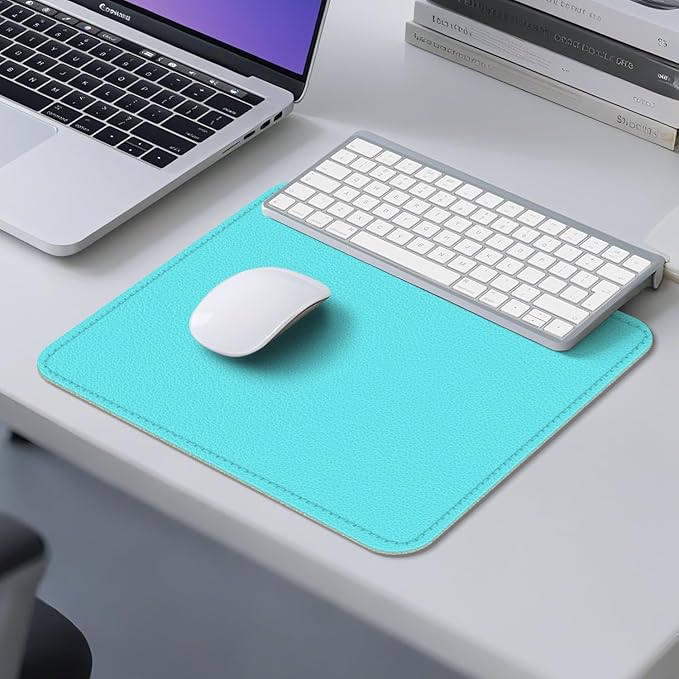 Leather Mouse Pad with Stitched Edge, Waterproof Gaming Mouse Mat for Computers, Laptop, Office & Home (Light Blue, 11"*8")